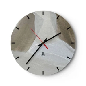 Horloge murale - Pendule murale - Une abstraction lumineuse avec des touches de blanc et de beige sur un fond gris. - 30x30cm - Une vague de blanc - Décoration murale moderne pour le salon, la cuisine et la chambre ARTTOR