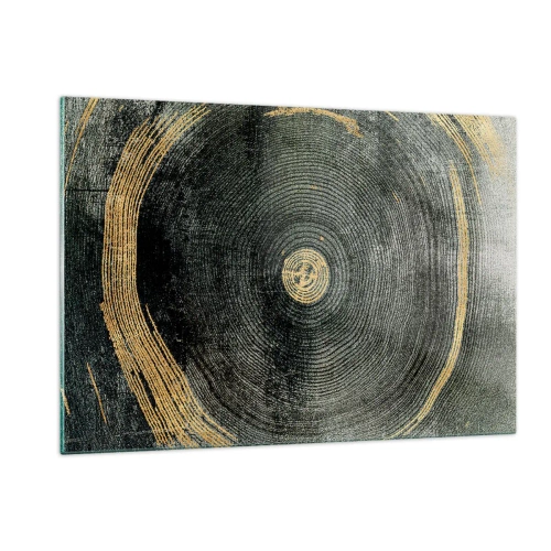 Impression sur verre - Image sur verre - Coupe transversale d'un tronc d'arbre avec détails et accents dorés - 120x80cm - Changement et persistance - Décoration murale moderne pour le salon et la chambre ARTTOR
