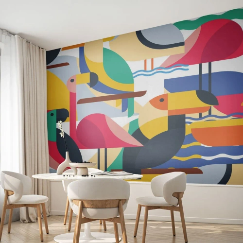 Papier Peint Photo Premium Canvas - Fête des oiseaux - Abstraction, Pélican, Morceau - 200x140 cm