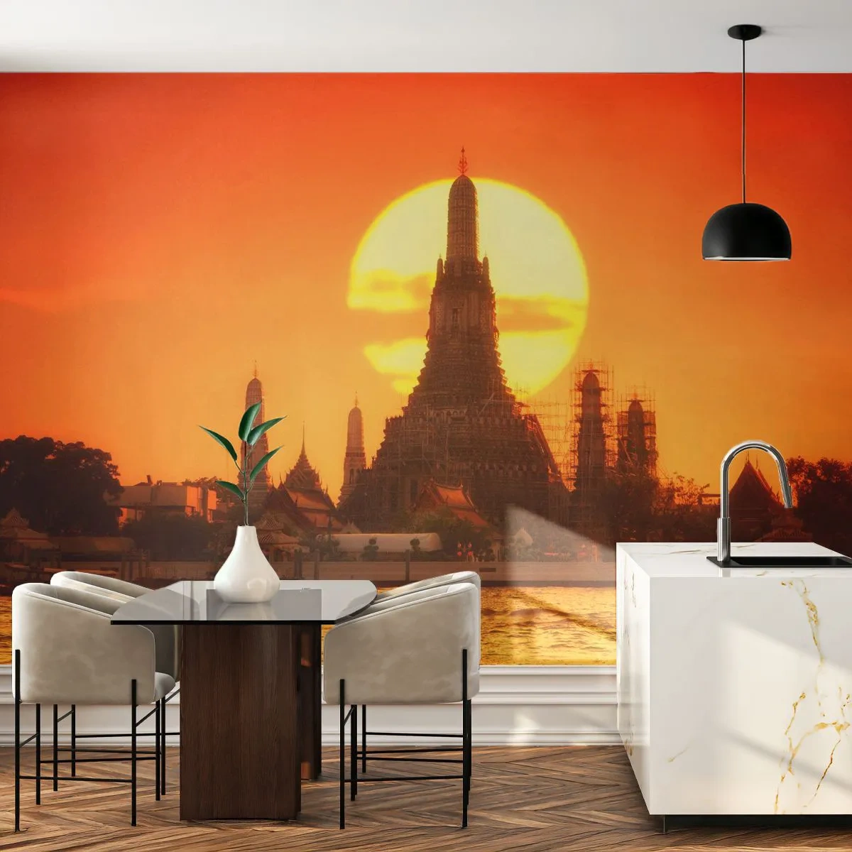 Papier Peint Photo Premium Sand - Temple au coucher du soleil - 100x70cm - Vers le soleil, toujours vers le soleil - Décoration murale moderne pour le salon et la chambre ARTTOR