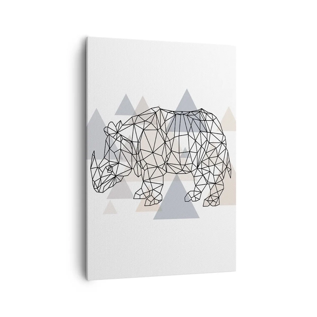 Impression sur toile - Image sur toile - Rhinocéros géométrique sur fond de triangles délicats - 70x100cm - Structure de force - Décoration murale moderne pour le salon et la chambre ARTTOR