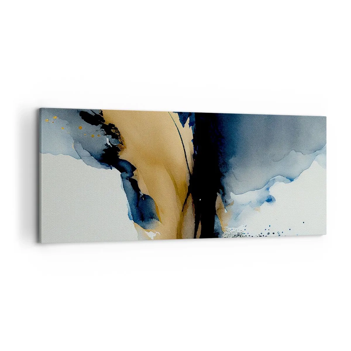 Impression sur toile - Image sur toile - Une composition abstraite dans les tons bleu marine et or - 120x50cm - Derrière le rideau - Décoration murale moderne pour le salon et la chambre ARTTOR