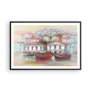 Affiche dans un cadre noir - Poster - Petite ville heureuse - 91x61 cm