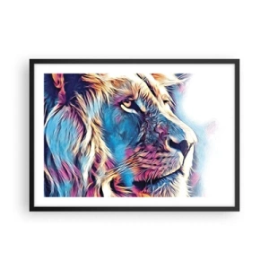 Affiche dans un cadre noir - Poster - Portrait d'un lion aux couleurs vives et abstraites - 70x50cm - L'intelligence de la nature - Décoration murale moderne pour le salon et la chambre ARTTOR