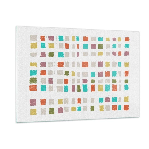 Impression sur verre - Image sur verre - Mosaïque colorée de carrés sur fond blanc dans un style abstrait - 120x80cm - Jeu inconnu - Décoration murale moderne pour le salon et la chambre ARTTOR