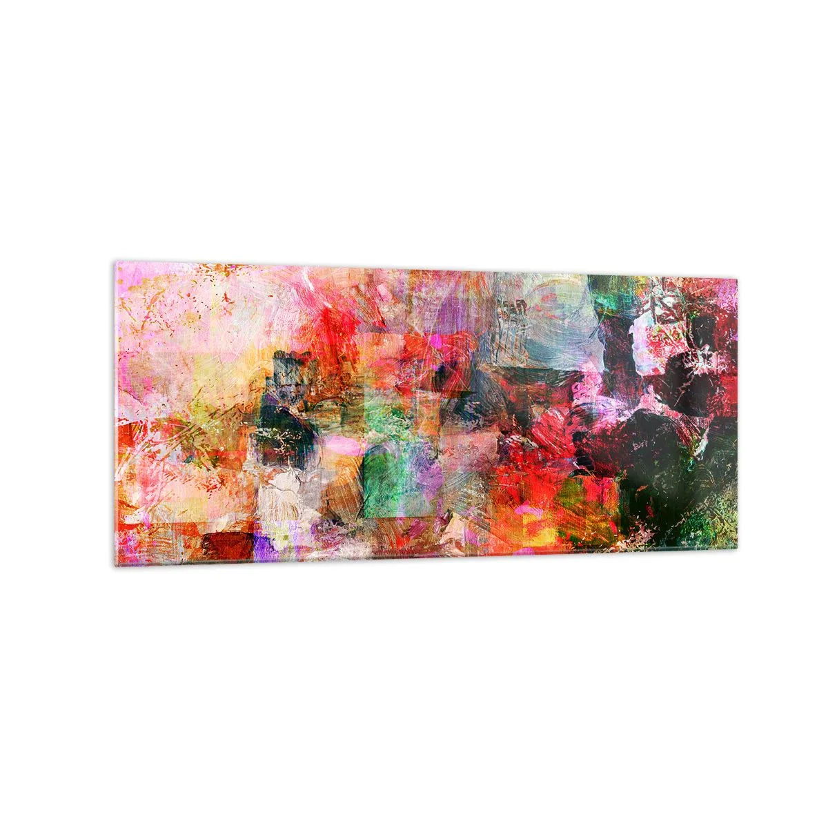 Impression sur verre - Image sur verre - Une composition abstraite aux tons dominants rose et rouge. - 120x50cm - Un voyage à travers les roses - Décoration murale moderne pour le salon et la chambre ARTTOR