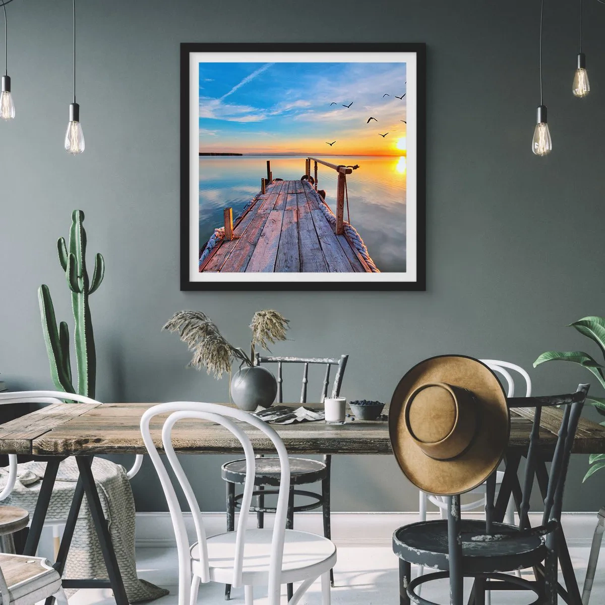 Affiche dans un cadre noir - Poster - Marcher droit vers le soleil - 30x30 cm