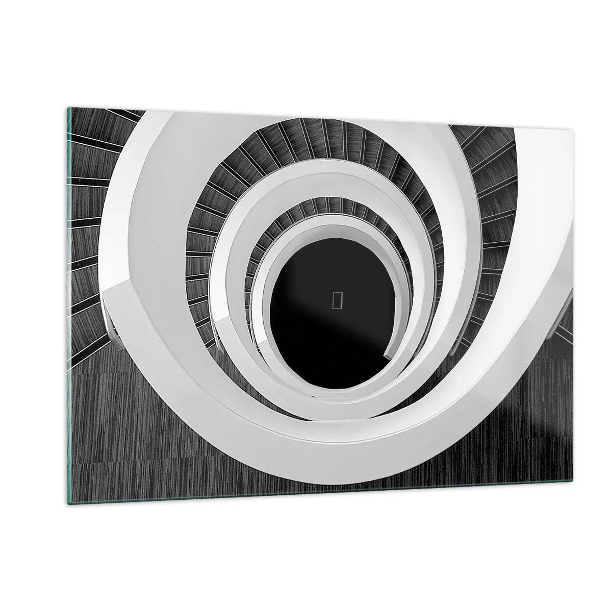 Impression sur verre - Image sur verre - Escalier en colimaçon noir et blanc vu d'en haut - 120x80cm - Les choses concrêtes - Décoration murale moderne pour le salon et la chambre ARTTOR