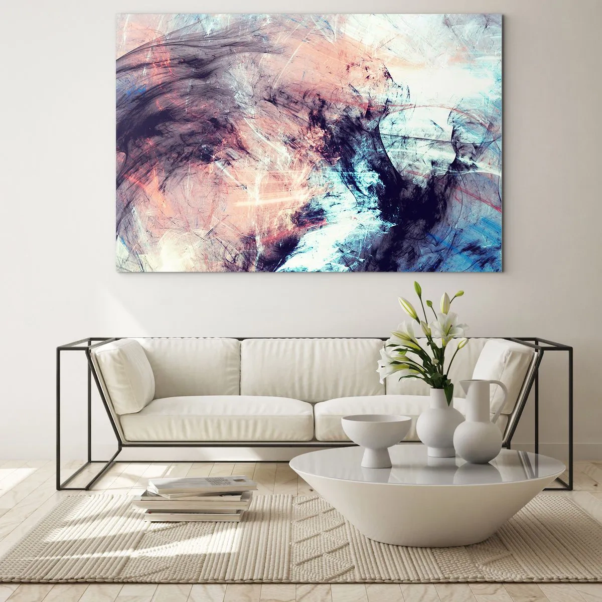 Impression sur verre - Image sur verre - Un mélange abstrait de couleurs dans des tons pastel et sombres. - 70x50cm - Sentir le vent - Décoration murale moderne pour le salon et la chambre ARTTOR