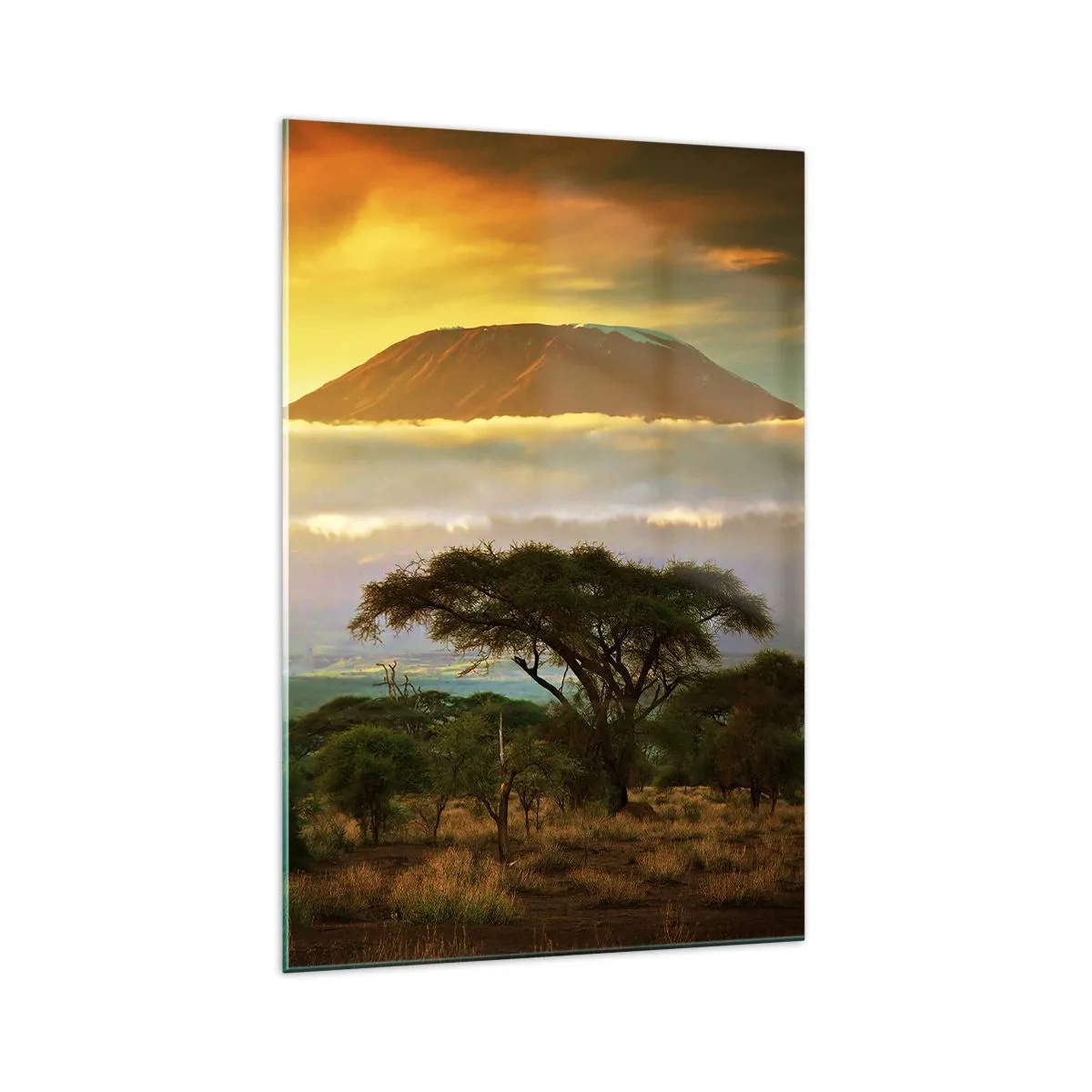 Impression sur verre - Image sur verre - Paysage africain avec le Kilimandjaro au lever du soleil - 70x100cm - Un rêve de voyageur - Décoration murale moderne pour le salon et la chambre ARTTOR