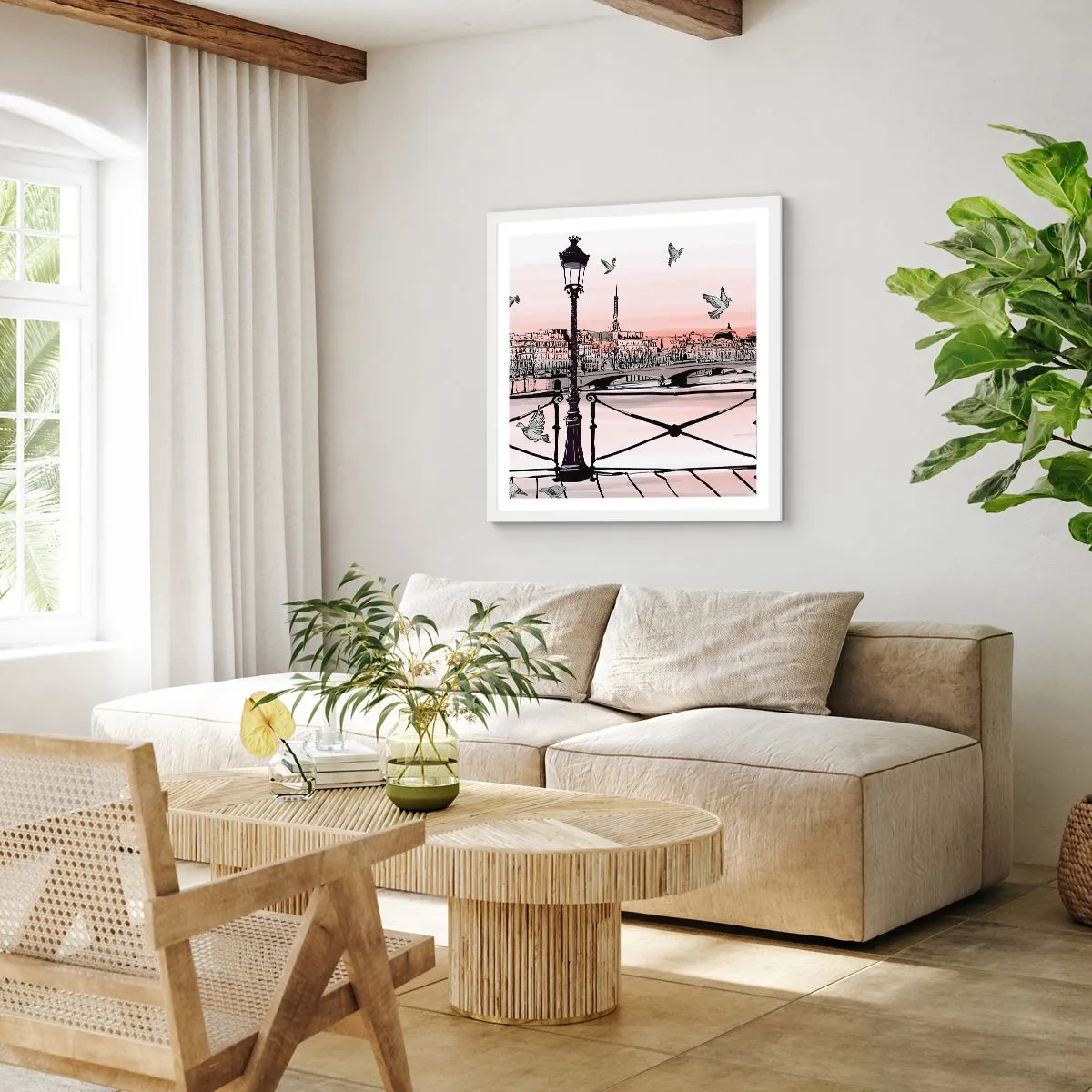 Affiche dans un cadre blanc - Poster - Sur les toits de Paris - 40x40 cm