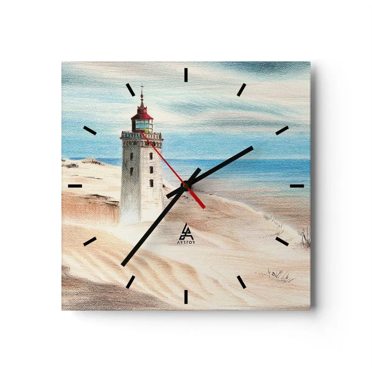 Horloge murale - Pendule murale - Un phare entouré de dunes de sable et d'un ciel bleu - 30x30cm - Toujours regarder la mer - Décoration murale moderne pour le salon et la chambre ARTTOR