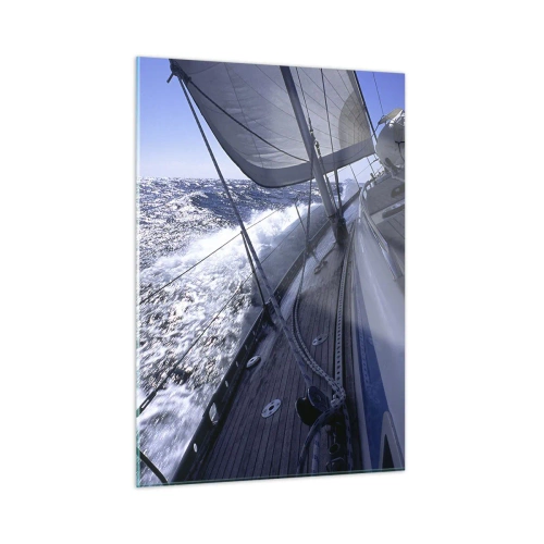 Impression sur verre - Image sur verre - Un yacht naviguant sur une mer agitée par temps ensoleillé - 50x70cm - Je sais ce que c'est d'être un oiseau - Décoration murale moderne pour le salon et la chambre ARTTOR