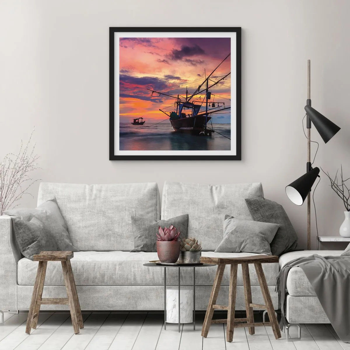 Affiche dans un cadre noir - Poster - Soirée exotique - 30x30 cm