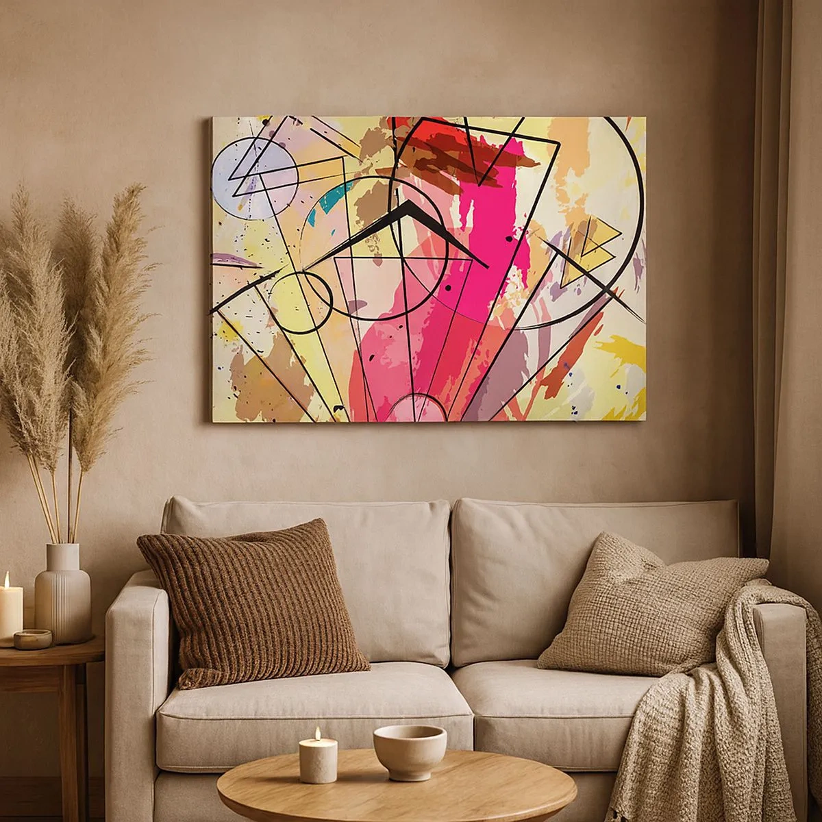 Impression sur toile - Image sur toile - Abstraction avec des lignes et des formes géométriques - 70x50cm - Explosion - Décoration murale moderne pour le salon et la chambre ARTTOR