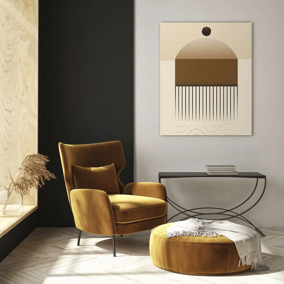 Impression sur verre - Image sur verre - Abstraction beige et marron avec des formes et des lignes géométriques - 50x70cm - Différents états - Décoration murale moderne pour le salon et la chambre ARTTOR