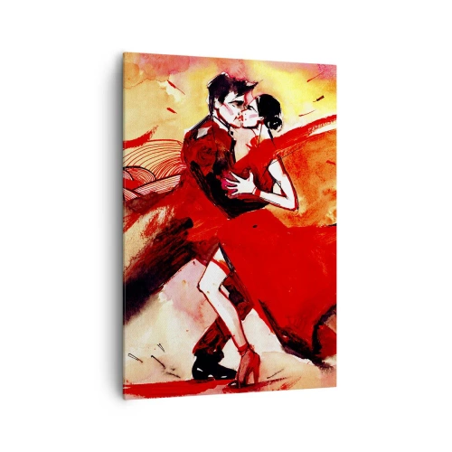Impression sur toile - Image sur toile - Un couple dansant le tango dans des tons rouges sur un fond dynamique. - 70x100cm - Le rythme violet de la passion - Décoration murale moderne pour le salon et la chambre ARTTOR