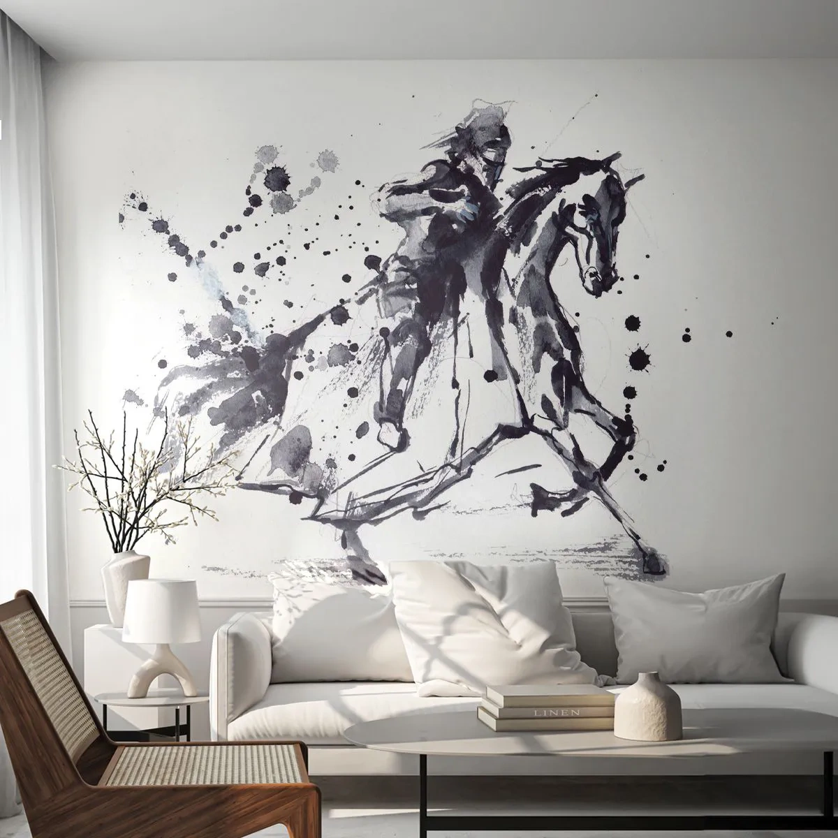 Papier Peint Photo Premium Canvas - Chevalier noir - Abstraction, Chevalier à cheval, Armure de chevalier - 500x350 cm