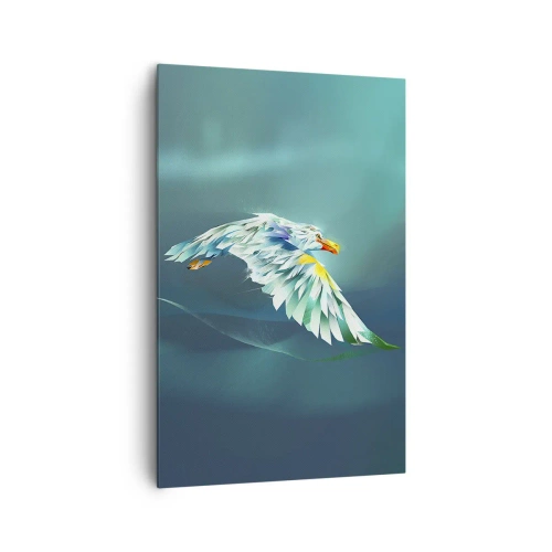 Impression sur toile - Image sur toile - Aigle abstrait en vol contre un ciel turquoise - 80x120cm - Aigle, puissance de tes vols - Décoration murale moderne pour le salon et la chambre ARTTOR