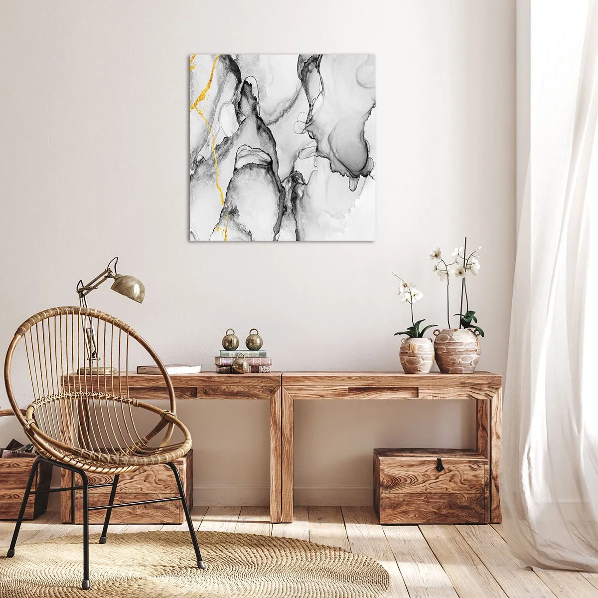 Impression sur toile - Image sur toile - Composition à motif or - 30x30 cm