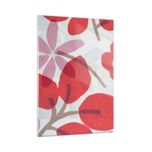 Impression sur verre - Image sur verre - Feuilles et fleurs roses et rouges sur fond clair - 50x70cm - Composition florale dans les roses - Décoration murale moderne pour le salon et la chambre ARTTOR