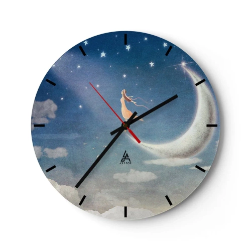 Horloge murale - Pendule murale - Une figure sur la lune entourée d'étoiles dans le ciel nocturne - 30x30cm - Valise bleue - Décoration murale moderne pour le salon, la cuisine et la chambre ARTTOR