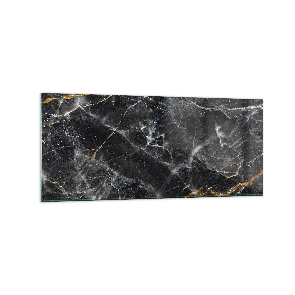 Impression sur verre - Image sur verre - Détails noirs et dorés de la surface en marbre - 120x50cm - La vie intérieure de la pierre - Décoration murale moderne pour le salon et la chambre ARTTOR