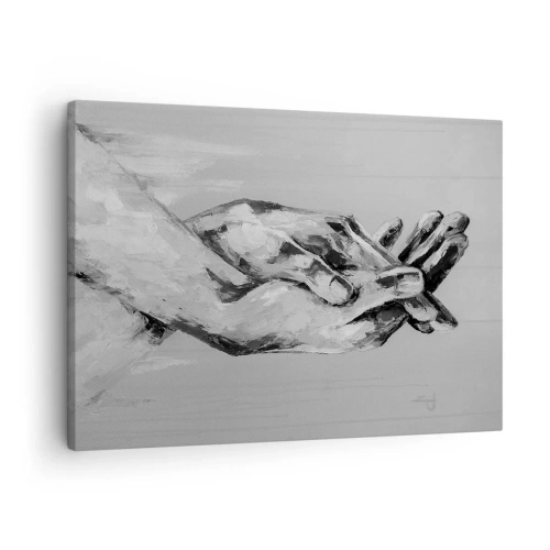 Impression sur toile - Image sur toile - Une composition en noir et blanc de deux mains jointes sur un fond clair. - 70x50cm - Début... - Décoration murale moderne pour le salon et la chambre ARTTOR