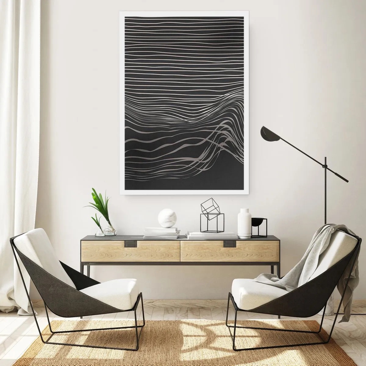 Affiche - Poster - Composition abstraite avec des lignes sur fond noir - 50x70cm - Rythme et accent - Décoration murale moderne pour le salon et la chambre ARTTOR