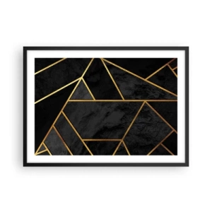Affiche dans un cadre noir - Poster - Motif géométrique doré sur fond noir - 70x50cm - Obscurité et éclat - Décoration murale moderne pour le salon et la chambre ARTTOR