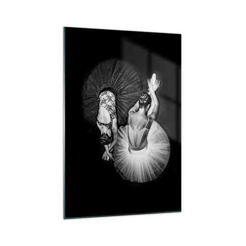 Impression sur verre - Image sur verre - Une image en noir et blanc de deux ballerines dans une pose dynamique. - 70x100cm - Jin et jang – équilibre idéal - Décoration murale moderne pour le salon et la chambre ARTTOR