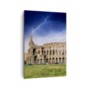 Impression sur toile - Image sur toile - Le Colisée de Rome illuminé par la foudre - 70x100cm - Arène de combat - Décoration murale moderne pour le salon et la chambre ARTTOR