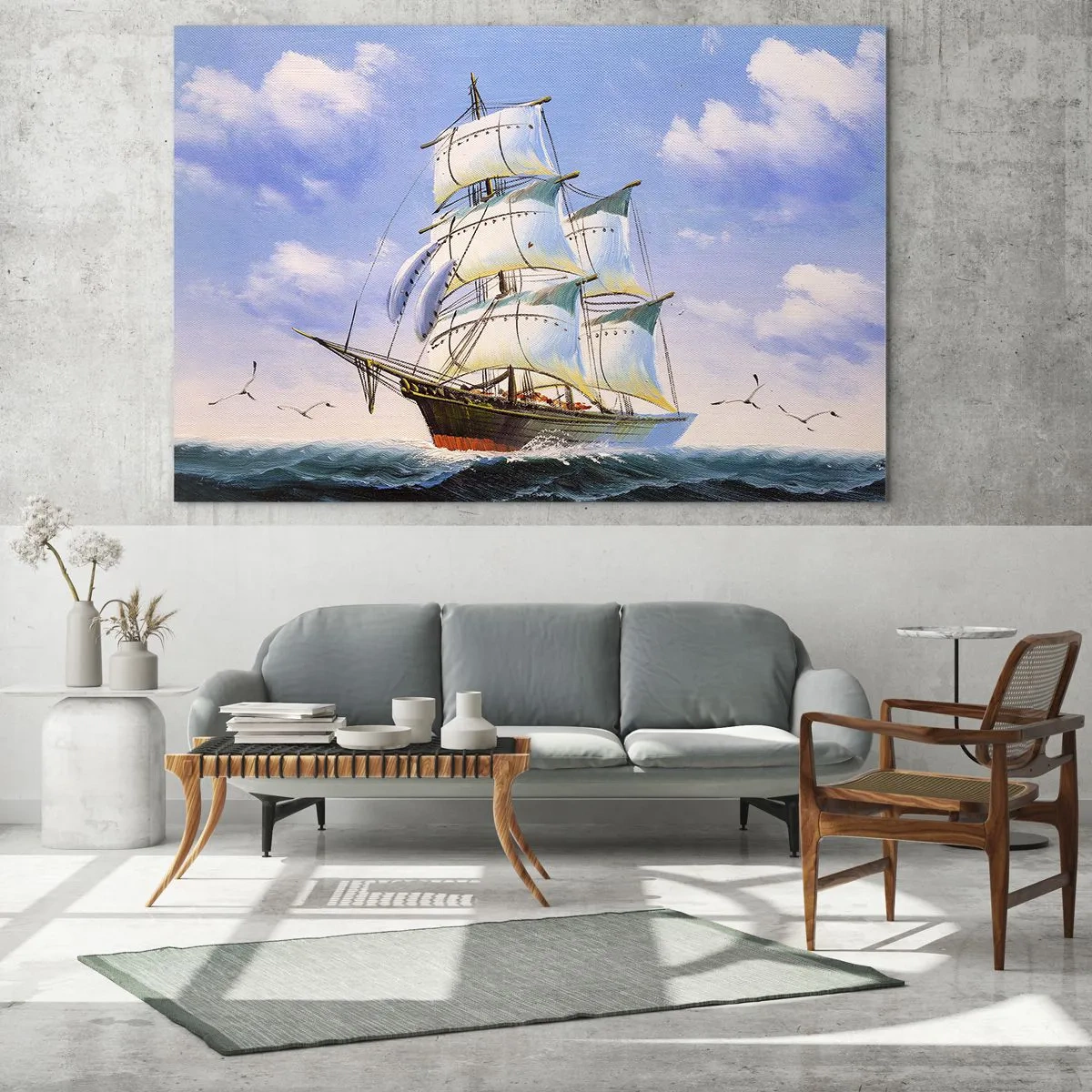 Impression sur verre - Image sur verre - Un voilier en haute mer sous un ciel bleu - 100x70cm - Fièrement avec le vent - Décoration murale moderne pour le salon et la chambre ARTTOR