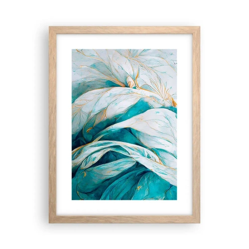 Affiche dans un chêne clair - Poster - Abstraction bleue avec un motif doré - 30x40 cm