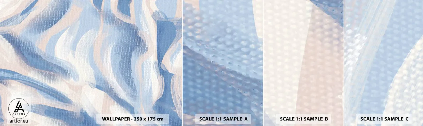 Échantillon de Papier Peint Autocollant Deluxe Sticker - Vagues bleues - Pastel, Minimalisme, Morceau - 100x30 cm