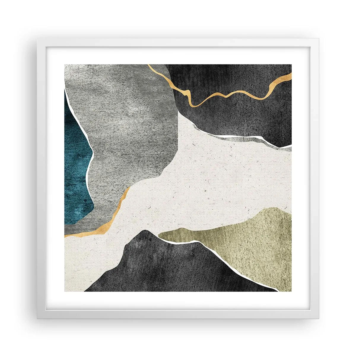 Affiche dans un cadre blanc - Poster - Composition mosaïque avec un fil d'or - 50x50 cm