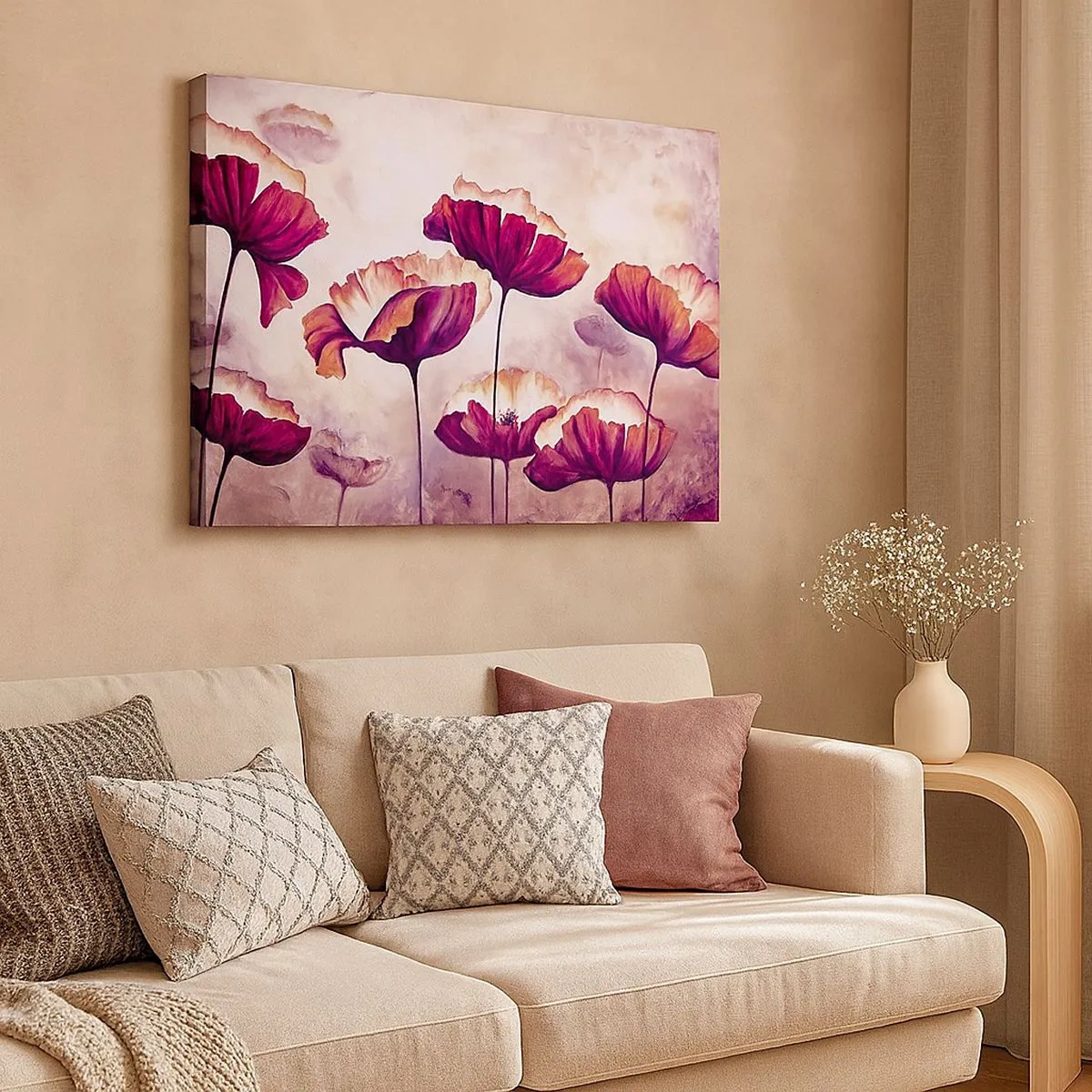 Impression sur toile - Image sur toile - Fleurs aux tons rouges et blancs sur un fond subtil - 70x50cm - Pétale rouge et blanc - Décoration murale moderne pour le salon et la chambre ARTTOR