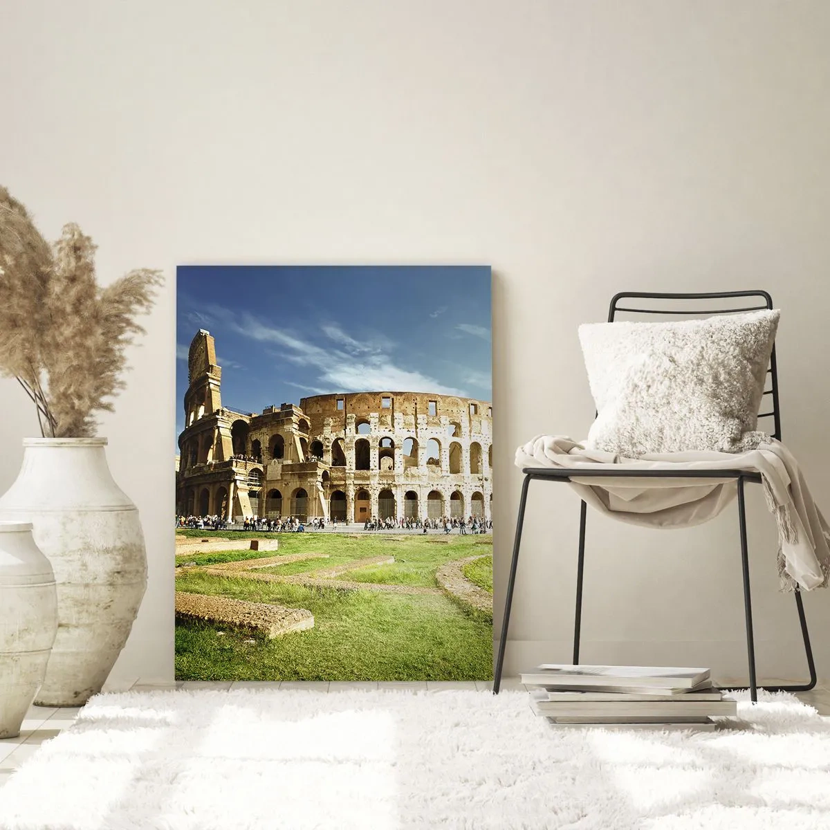 Impression sur verre - Image sur verre - Le Colisée de Rome entouré de verdure et de ciel bleu - 80x120cm - On entend encore la détonation de l'arme - Décoration murale moderne pour le salon et la chambre ARTTOR