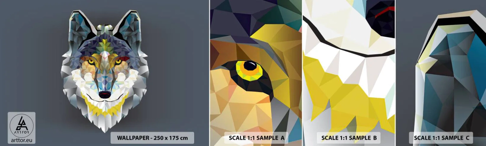 Échantillon de Papier Peint Autocollant Deluxe Sticker - On parle du loup - Abstraction, Loup, Animaux - 100x30 cm