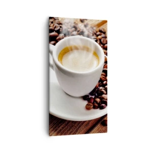 Impression sur toile - Image sur toile - Café sur un banc - 55x100 cm