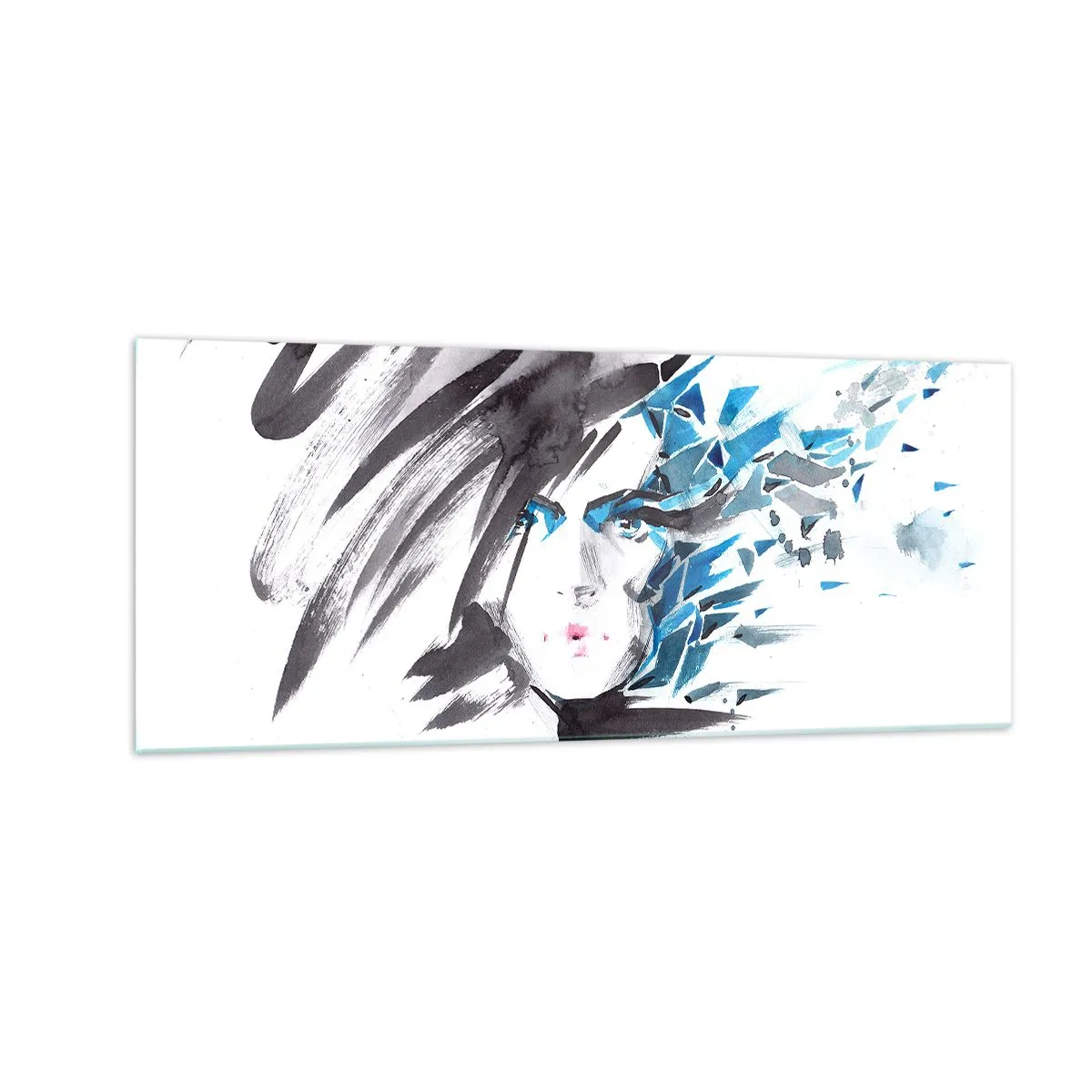 Impression sur verre - Image sur verre - Portrait sensuel en gris et bleu - 100x40 cm