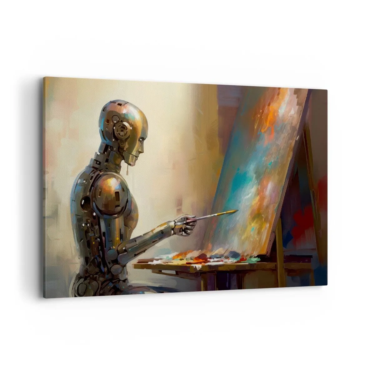 Impression sur toile - Image sur toile - Un robot peignant sur une toile dans un style artistique - 120x80cm - L'art du futur - Décoration murale moderne pour le salon et la chambre ARTTOR