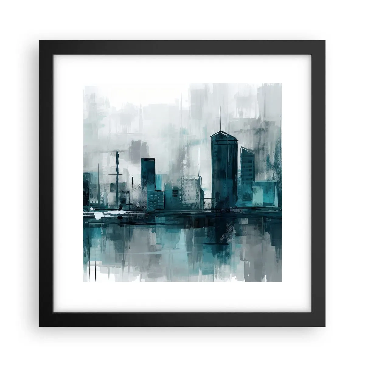 Affiche dans un cadre noir - Poster - Une ville couleur de pluie - 30x30 cm