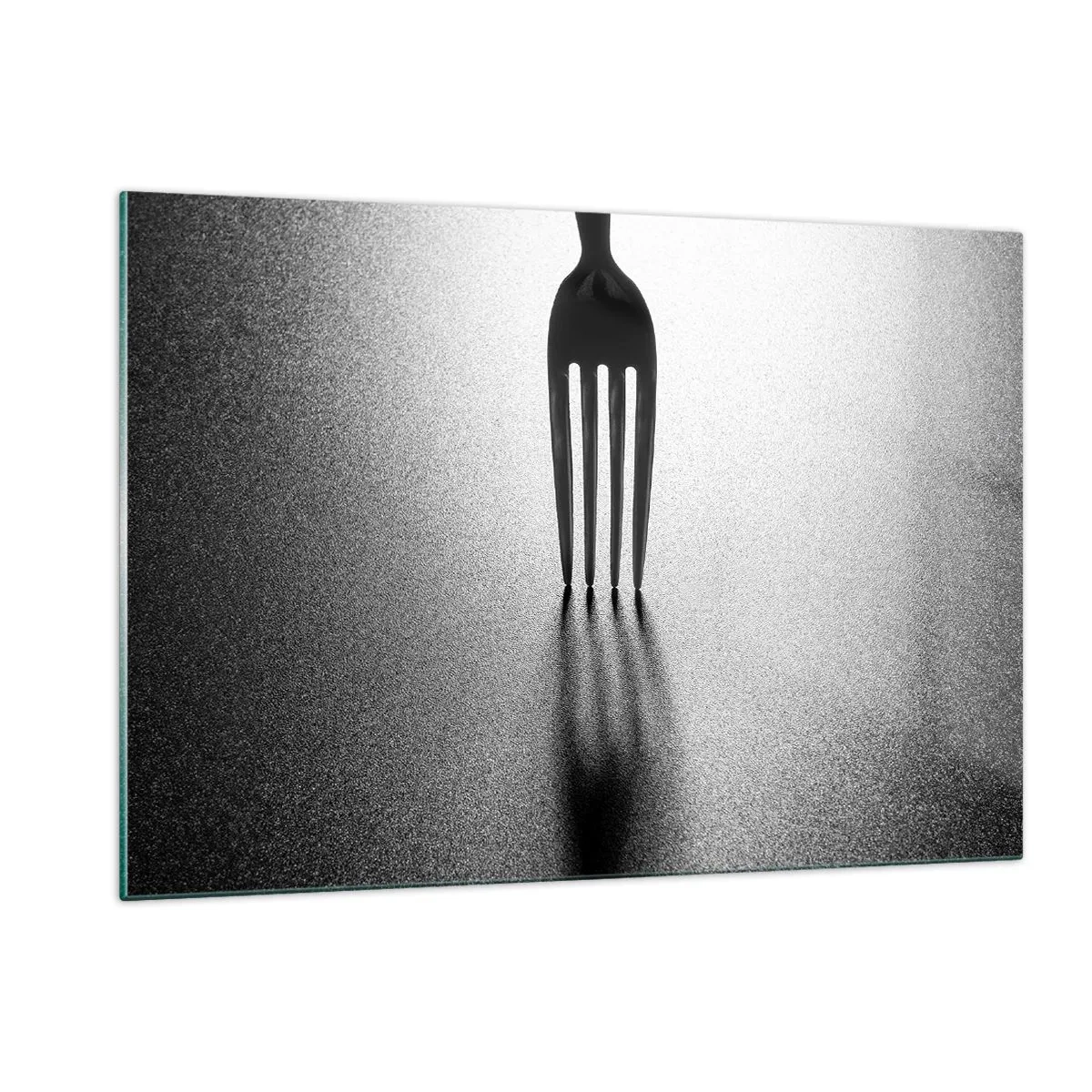 Impression sur verre - Image sur verre - Une fourchette projetant une ombre dans une composition minimaliste en noir et blanc - 120x80cm - Lumière et ombre - Décoration murale moderne pour le salon et la chambre ARTTOR