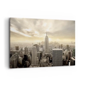 Impression sur toile - Image sur toile - Panorama de la ville avec vue sur l'Empire State Building - 100x70cm - New York tissé de gris - Décoration murale moderne pour le salon et la chambre ARTTOR