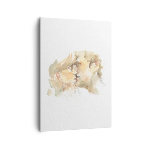 Impression sur toile - Image sur toile - Portrait romantique à l'aquarelle d'un couple s'embrassant - 50x70cm - A moitié trouvé ? - Décoration murale moderne pour le salon et la chambre ARTTOR