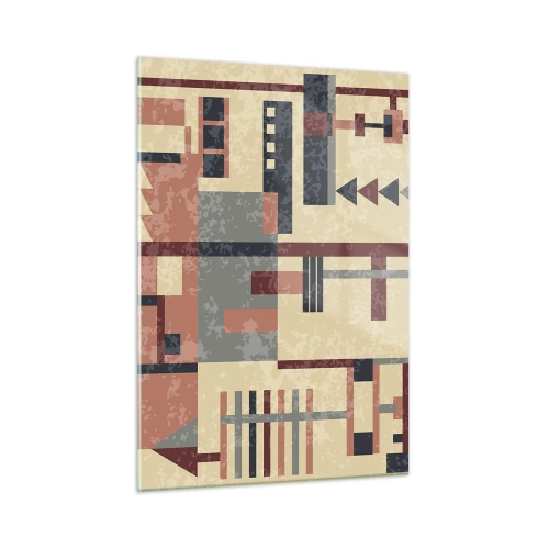 Impression sur verre - Image sur verre - Motif géométrique abstrait dans les tons beige et rouge - 50x70cm - Une combinaison de verticaux et d'horizontaux - Décoration murale moderne pour le salon et la chambre ARTTOR