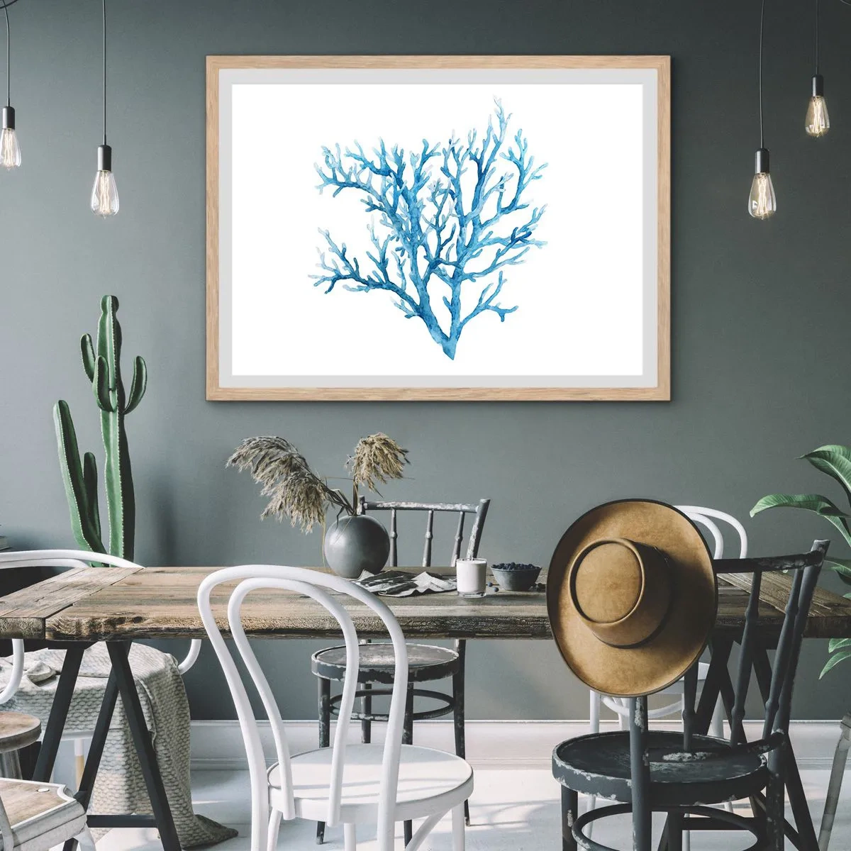 Affiche dans un chêne clair - Poster - Filigrane nautique - 100x70 cm