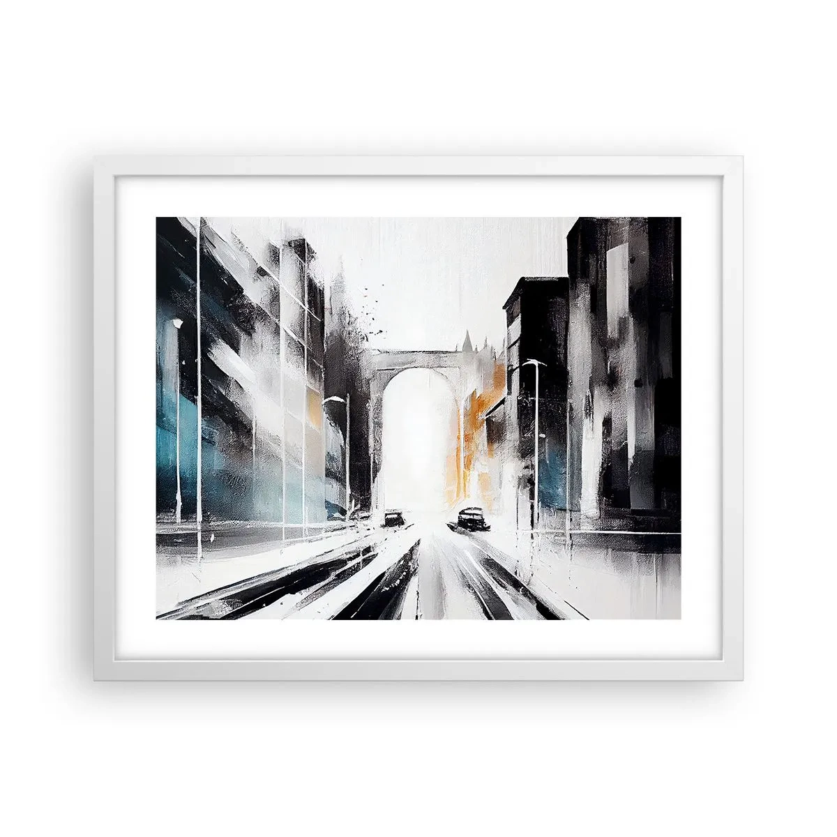 Affiche dans un cadre blanc - Poster - Étude de ville : architecture et mouvement - 50x40 cm