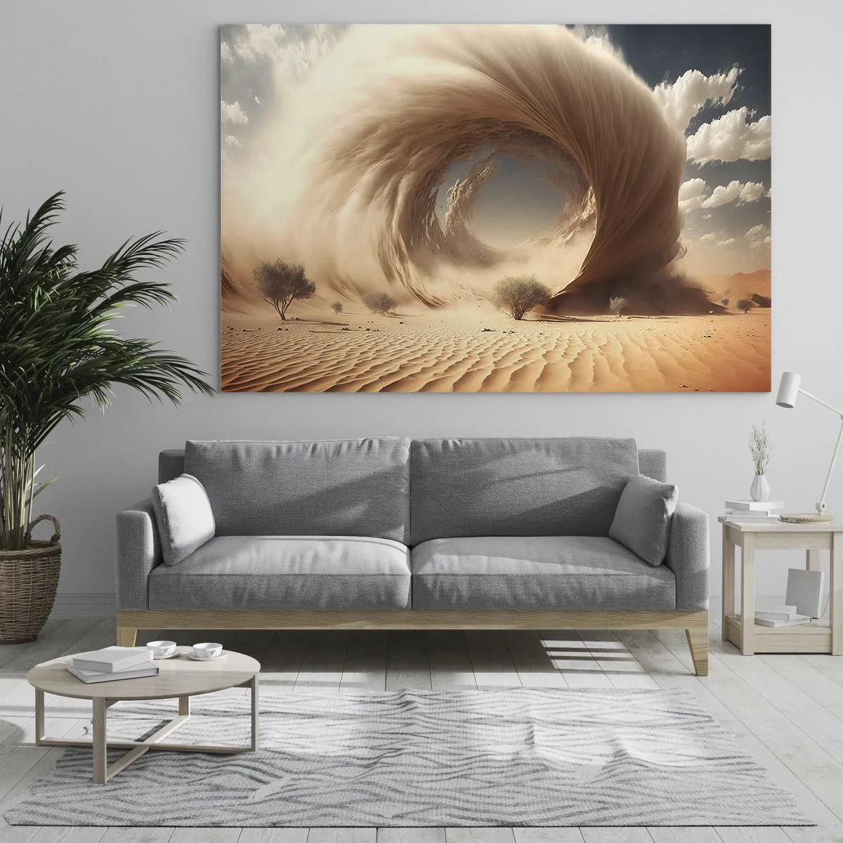 Impression sur verre - Image sur verre - Un vortex de sable du désert crée un portail depuis le ciel et les dunes. - 120x80cm - Portail ouvert - Décoration murale moderne pour le salon et la chambre ARTTOR